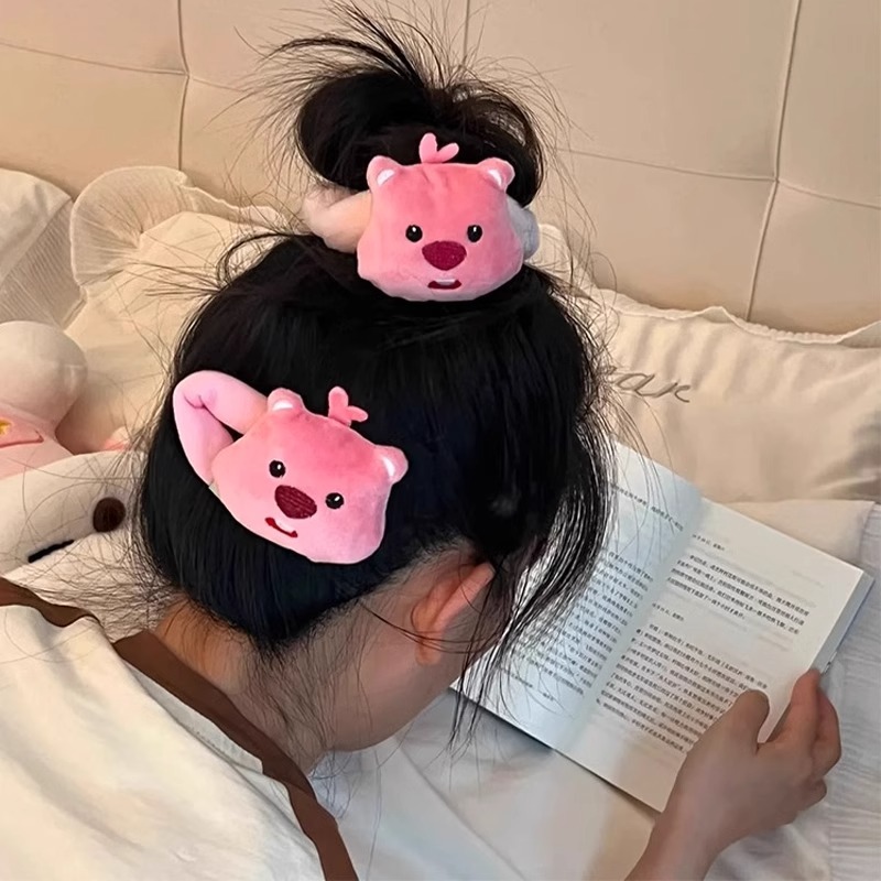 Dễ Thương Kẹp Tóc Lông Nhung Màu Hồng Hoạt Hình Xinh Xắn Dành Cho Nữ