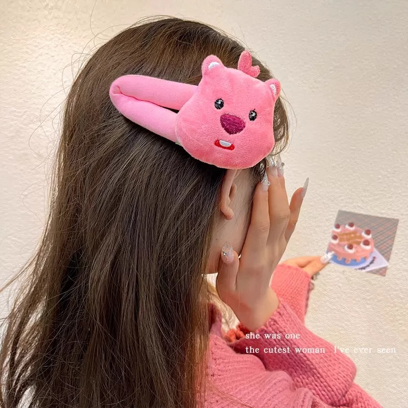 Dễ Thương Kẹp Tóc Lông Nhung Màu Hồng Hoạt Hình Xinh Xắn Dành Cho Nữ