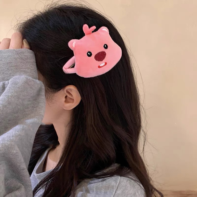 Dễ Thương Kẹp Tóc Lông Nhung Màu Hồng Hoạt Hình Xinh Xắn Dành Cho Nữ