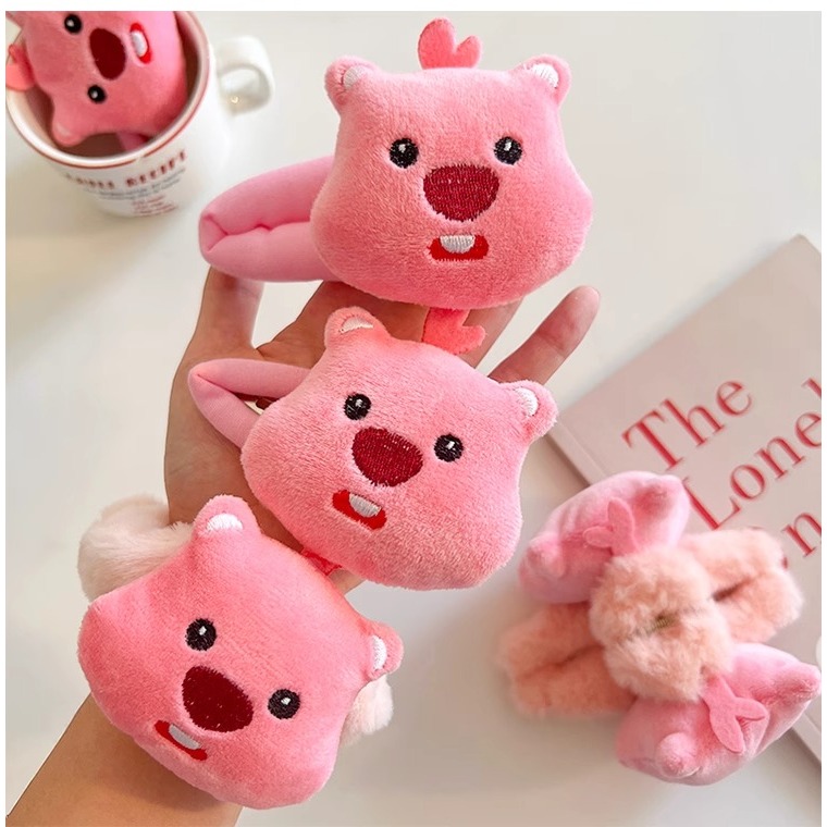 Dễ Thương Kẹp Tóc Lông Nhung Màu Hồng Hoạt Hình Xinh Xắn Dành Cho Nữ