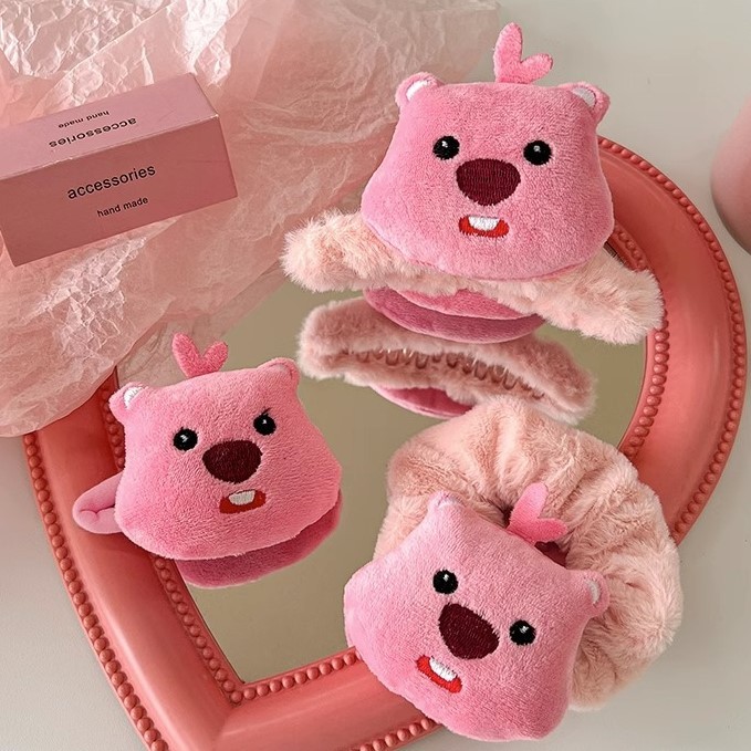 Dễ Thương Kẹp Tóc Lông Nhung Màu Hồng Hoạt Hình Xinh Xắn Dành Cho Nữ