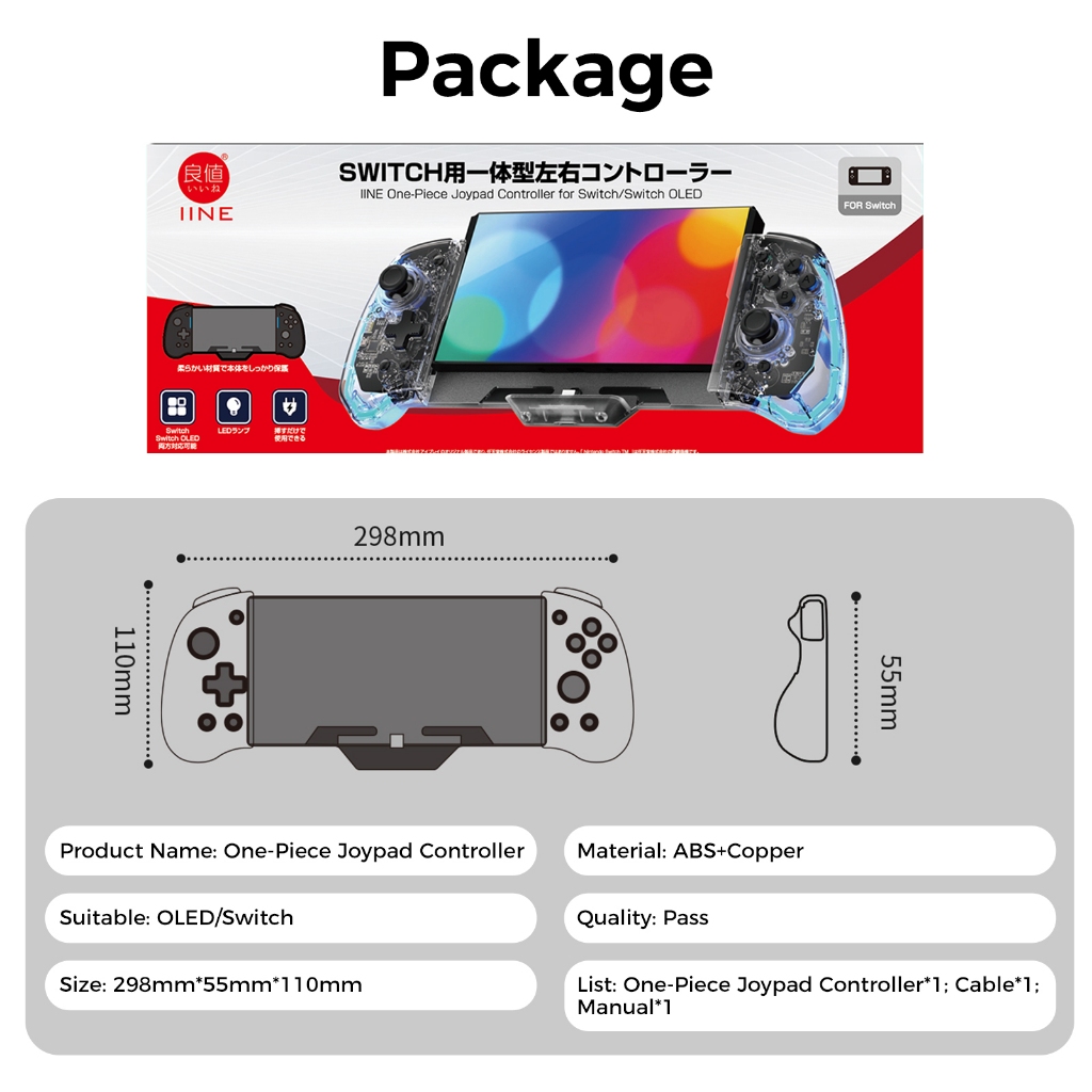 Bộ điều khiển joypad IINE cầm tay với Joysk hiệu ứng Hall RGB cài đặt macro cho Nintendo Switch/ OLED