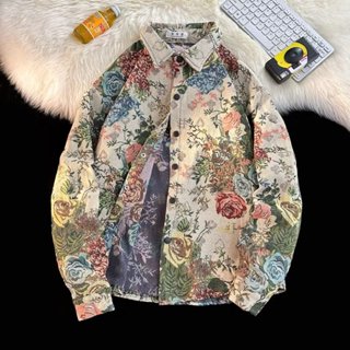 Hoa Hồng In Hình Đầy Đủ Áo Sơ Mi Hoa Phong Cách Dân Tộc Áo Sơ Mi Dài Tay Áo Sơ Mi Retro Đau Khổ Trang Phục Cổ Điển Áo Sơ Mi Phiên Bản Hàn Quốc Dệt Thêu Áo Sơ Mi Dài Tay Nam Phong Cách Mỏng Áo Khoác Ngoài Thu Đông Không Đều​​Áo sơ mi cặp đôi nữ