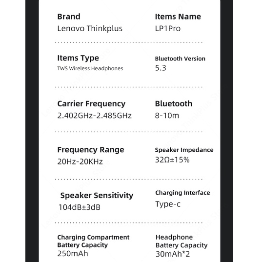 Lenovo LP1 Pro TWS 5.1 Tai nghe Bluetooth Tai nghe siêu trầm stereo Hi-Fi Loại C Tai nghe không dây có micrô