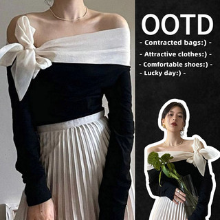 DUOHANZI Áo kiểu tay dài trễ vai thắt nơ gợi cảm xinh xắn cho nữ