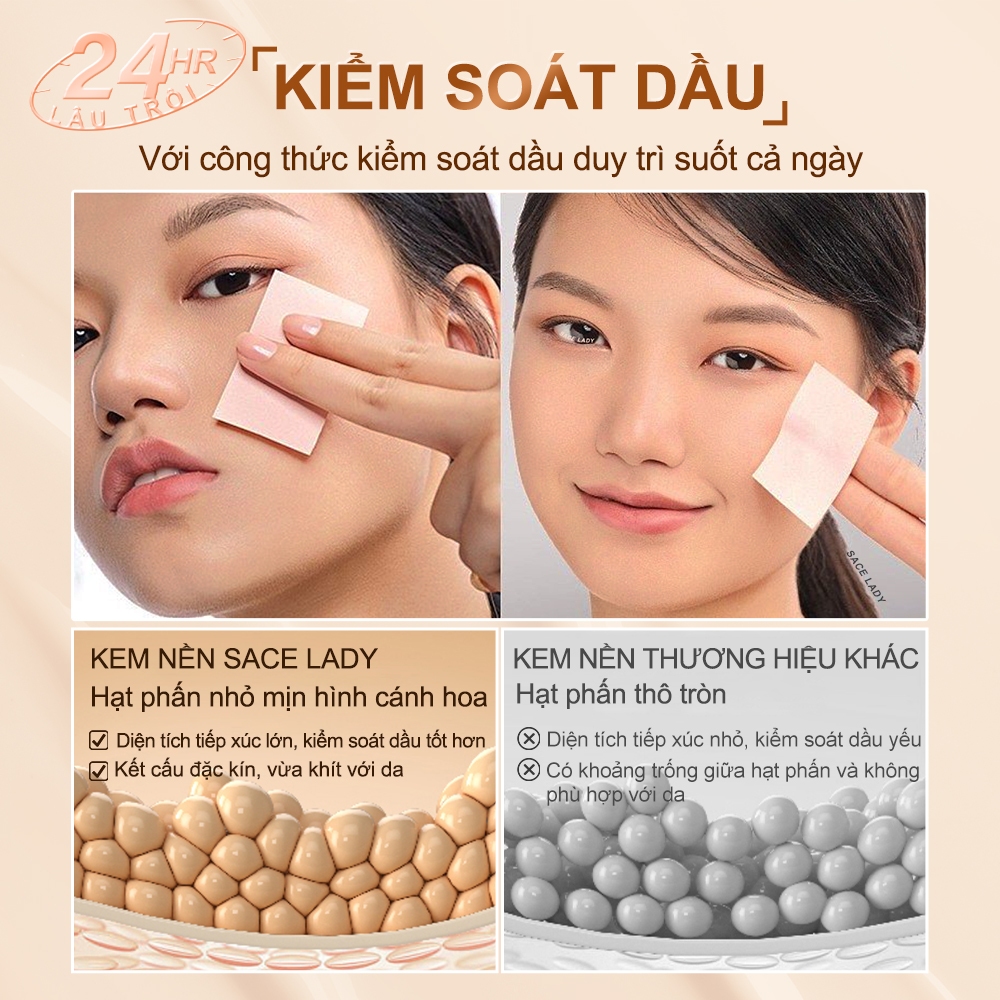 Kem nền che phủ khuyết điểm dạng lỏng SACE LADY kiềm dầu chống thấm nước tạo hiệu ứng mịn lì trang điểm cho mặt 20g