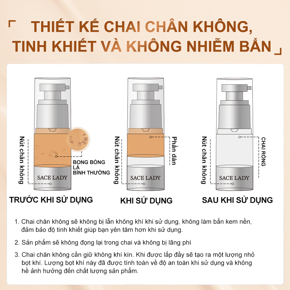 Kem nền che phủ khuyết điểm dạng lỏng SACE LADY kiềm dầu chống thấm nước tạo hiệu ứng mịn lì trang điểm cho mặt 20g