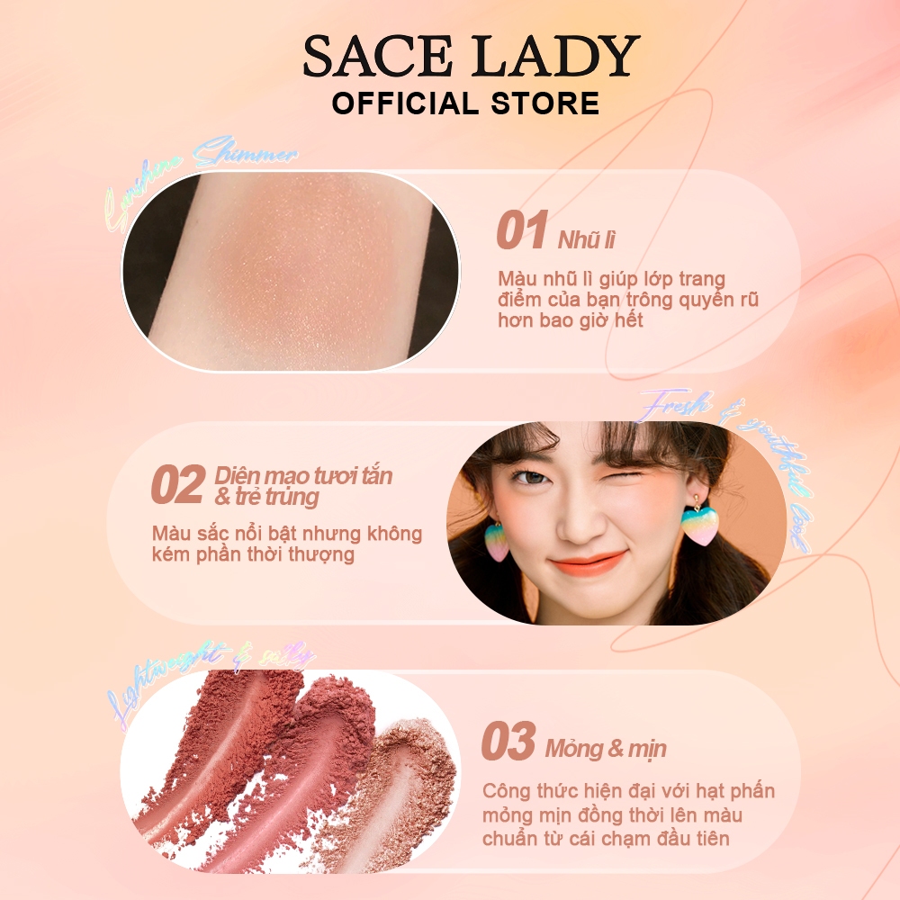 Phấn má SACE LADY mỏng mịn chống thấm nước trang điểm mặt 6g