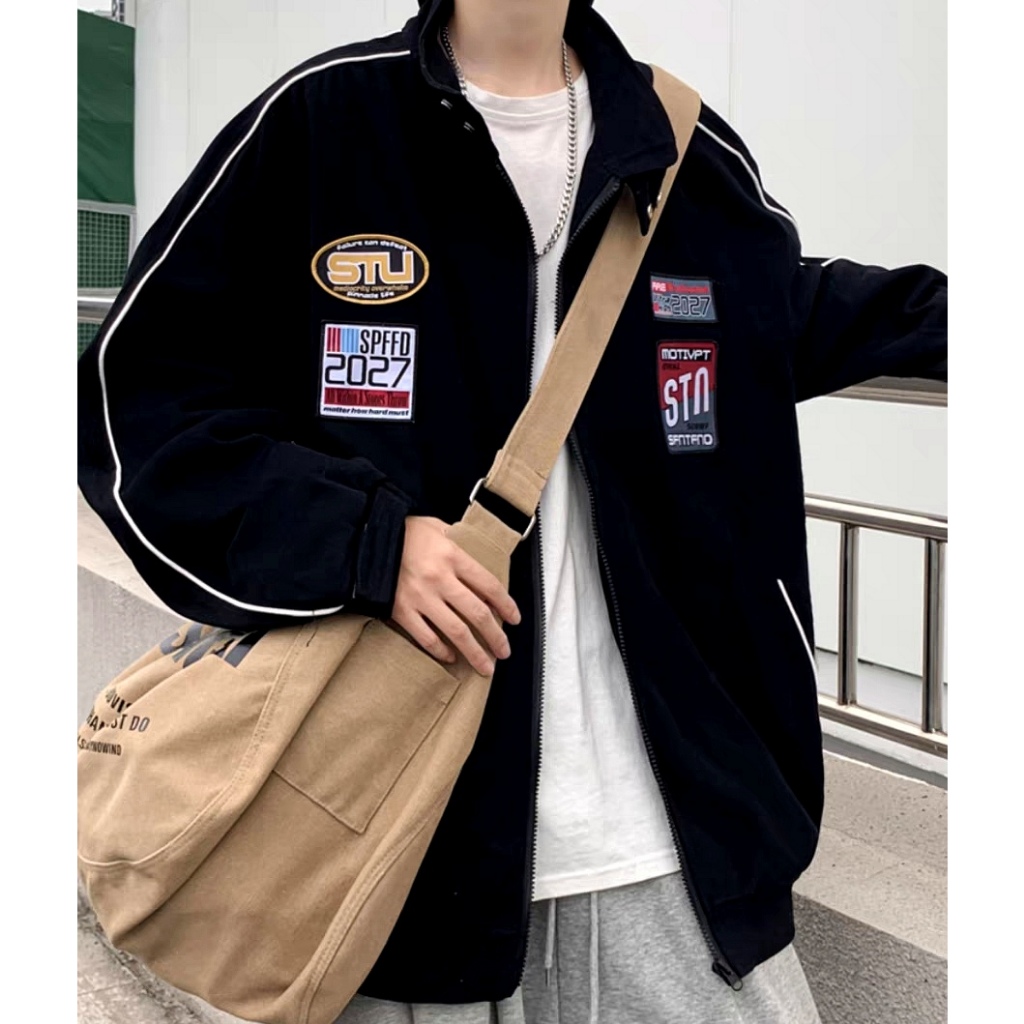 Esea Áo Khoác Tay Dài Dáng Rộng Thêu Huy Chương Phong Cách retro Mỹ Thời Trang Thường Ngày Cho Nam Và Nữ
