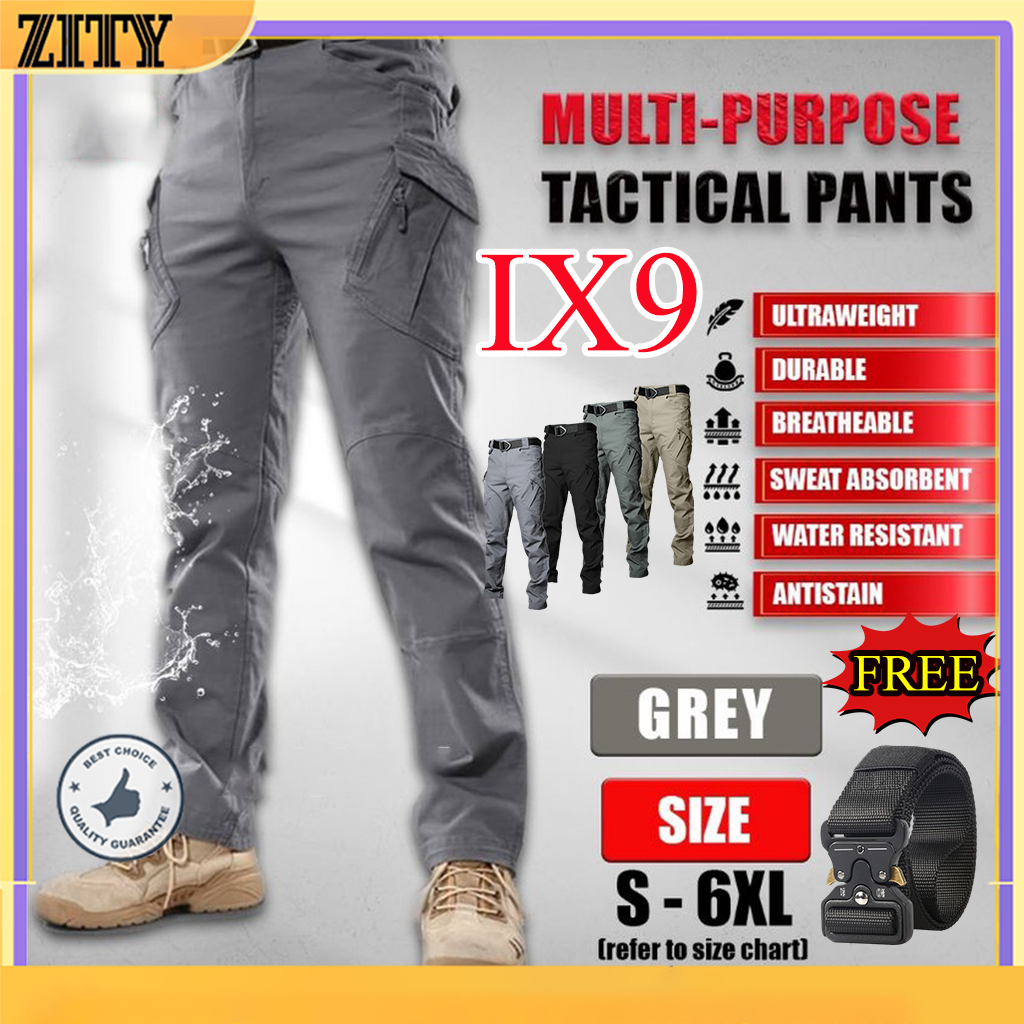 ZITY QUẦN CHIẾN THUẬT NHIỀU TÚI IX9 Quần Dài Đa Năng Chống Thấm Nước Họa Tiết Rằn Ri Thời Trang Cho Nam