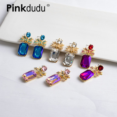 Pinkdu Mới Nơ Đá Quý Thả Bông Tai Tính Khí Thanh Lịch Cá Tính Hợp Kim Kim Kim Cương Giả Bông Tai Trang Sức Quà Tặng Cho Nữ PD1656