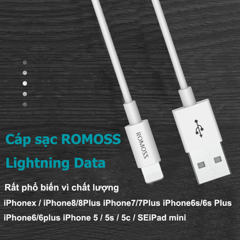 Cáp sạc nhanh ROMOSS CB12 1m 2.4a 8 pin