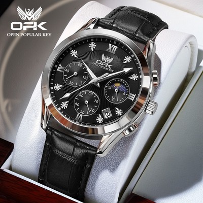 Đồng hồ nam OPK 8162 chính hãng có lịch chuyển động thạch anh mặt số phát sáng chống thấm nước