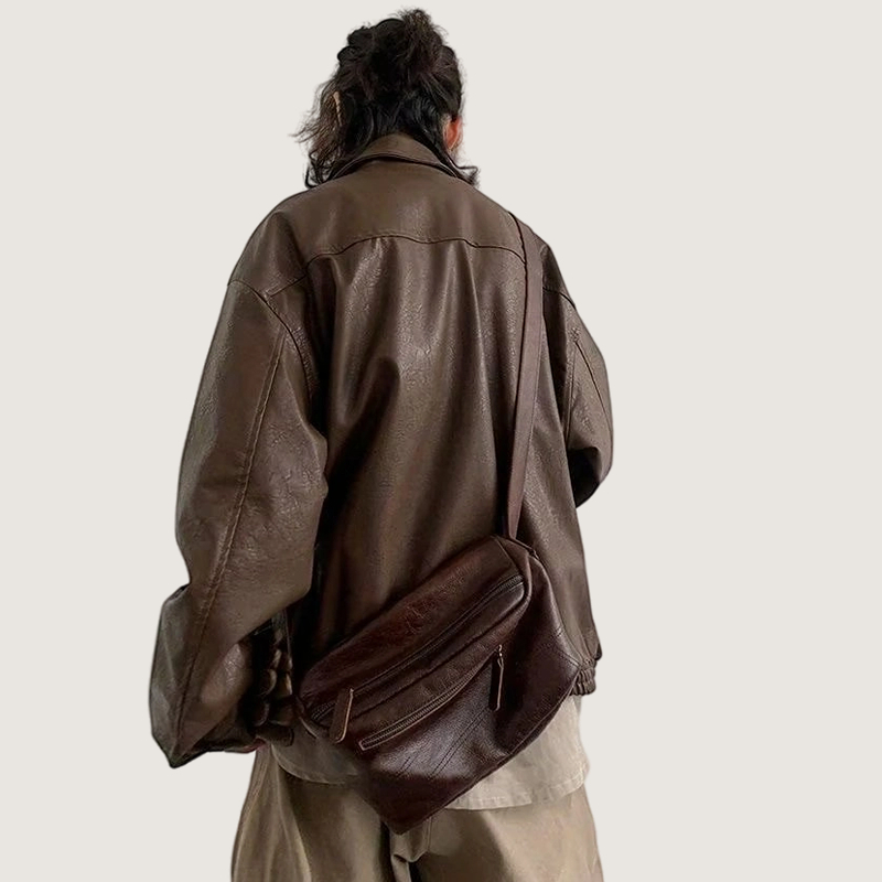 Áo Khoác Da pu Dáng Rộng Màu Nâu Phong Cách retro Nhật Bản Thời Trang Thu Đông Dành Cho Nam Nữ