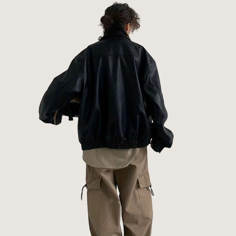 Áo Khoác Da pu Dáng Rộng Màu Nâu Phong Cách retro Nhật Bản Thời Trang Thu Đông Dành Cho Nam Nữ