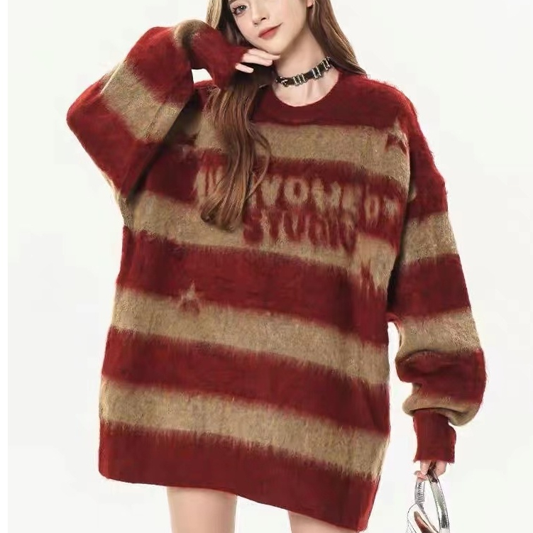 Áo sweater Dệt Kim Kẻ Sọc Ngôi Sao Thời Trang Hàn Quốc Dành Cho Cặp Đôi