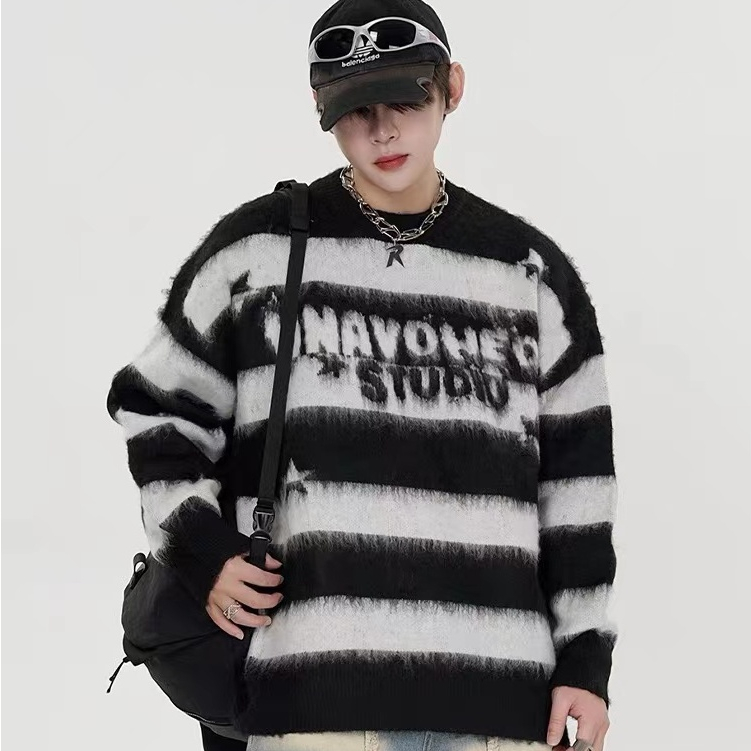 Áo sweater Dệt Kim Kẻ Sọc Ngôi Sao Thời Trang Hàn Quốc Dành Cho Cặp Đôi