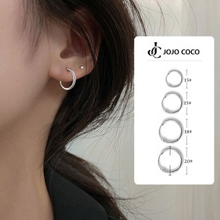 JOJO COCO Khuyên Tai Tròn Màu Bạc Kiểu Dáng Đơn Giản Thời Trang Cho Nữ