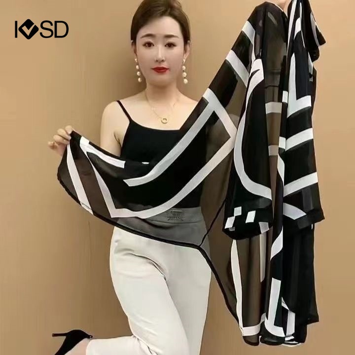 Áo Sơ Mi chiffon Tay Lỡ 3 / 4 Họa Tiết Kẻ Sọc Đính Nơ Trước plus size Cho Nữ