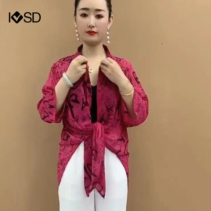 Áo Sơ Mi chiffon Tay Lỡ 3 / 4 Họa Tiết Kẻ Sọc Đính Nơ Trước plus size Cho Nữ