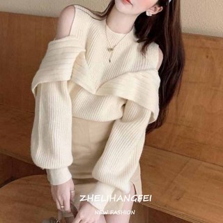  ZHELIHANGFEI Áo Kiểu Tay Dài Hở Vai Thời Trang Mùa Thu Hàn Quốc Mới 