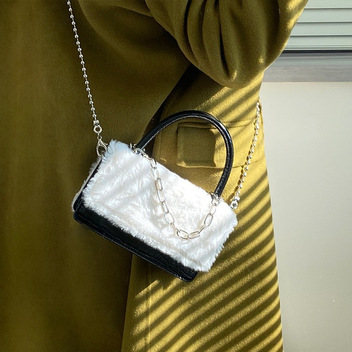 Túi Đeo Chéo Da pu Dáng Vuông Nhỏ Phối Lông Dễ Thương Thời Trang Cho Nữ