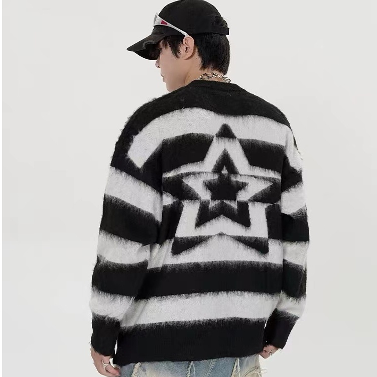 Áo sweater Dệt Kim Kẻ Sọc Ngôi Sao Thời Trang Hàn Quốc Dành Cho Cặp Đôi