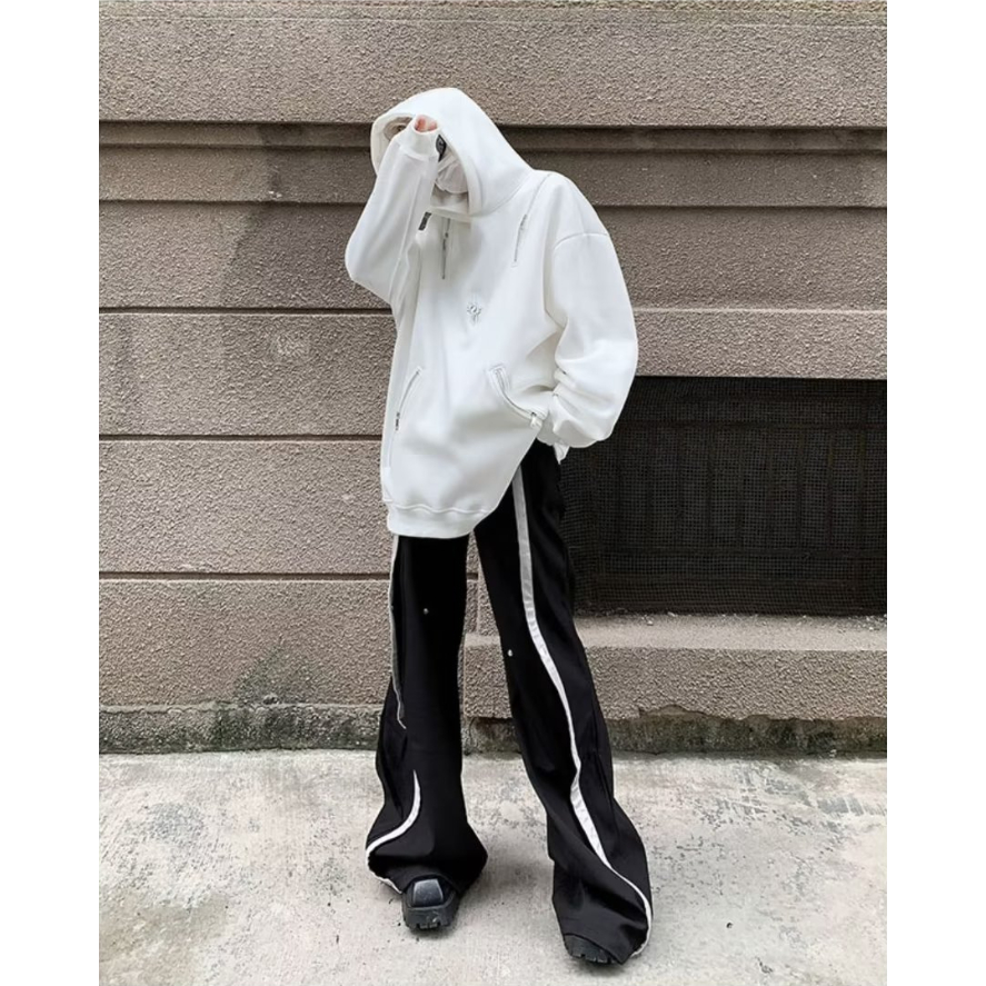 Mới Áo hoodie cotton Dáng Rộng Phối Khóa Kéo Phong Cách retro Mỹ Cho Nam Nữ