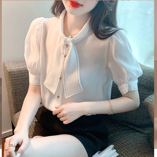 Hàng Có Sẵn Áo Sơ Mi Ngắn Tay Hở Vai Phối Tai Thỏ Thời Trang Mùa Hè c3lq