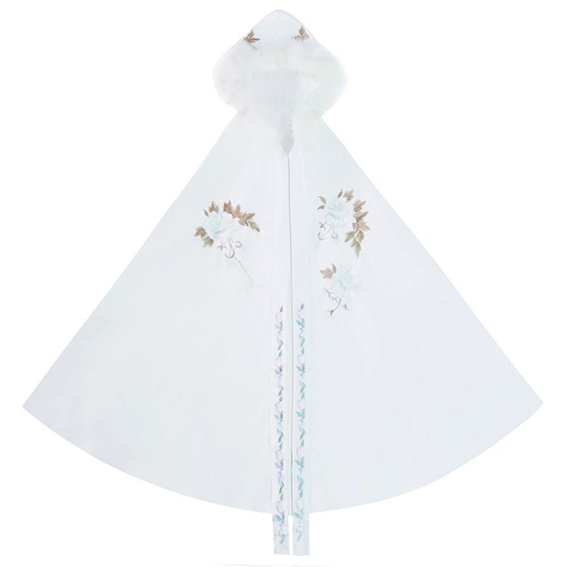 Áo Choàng Hán Phục Dáng Dài Có Nón Bằng Lông Cừu Dày Dặn Ấm Áp Thêu Họa Tiết Thời Trang Thu Đông Cho Nữ