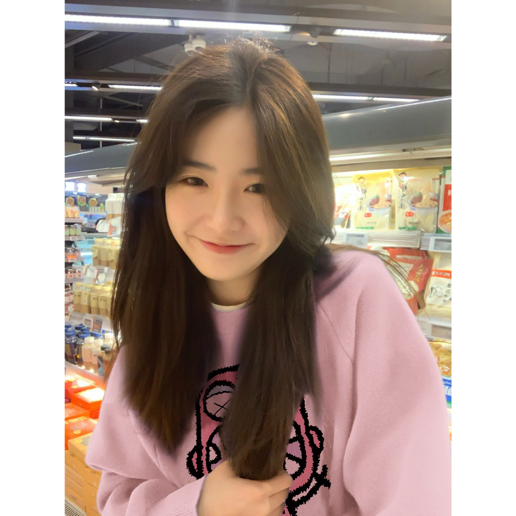 Áo sweater Cổ Tròn Tay Dài Dáng Rộng Màu Hồng Thời Trang retro