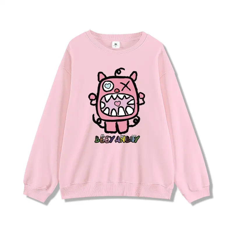 Áo sweater Cổ Tròn Tay Dài Dáng Rộng Màu Hồng Thời Trang retro