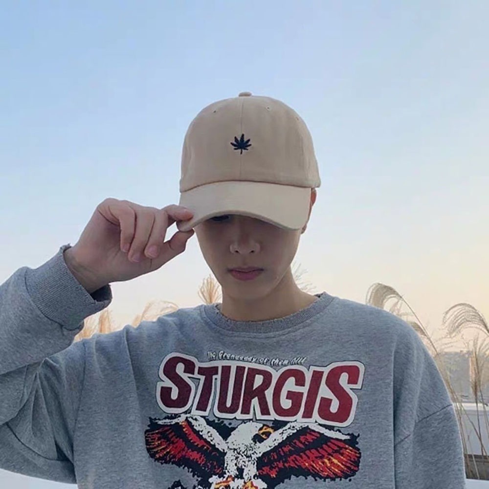 Mũ Lưỡi Trai cotton Thêu Hình Lá Phong Thời Trang