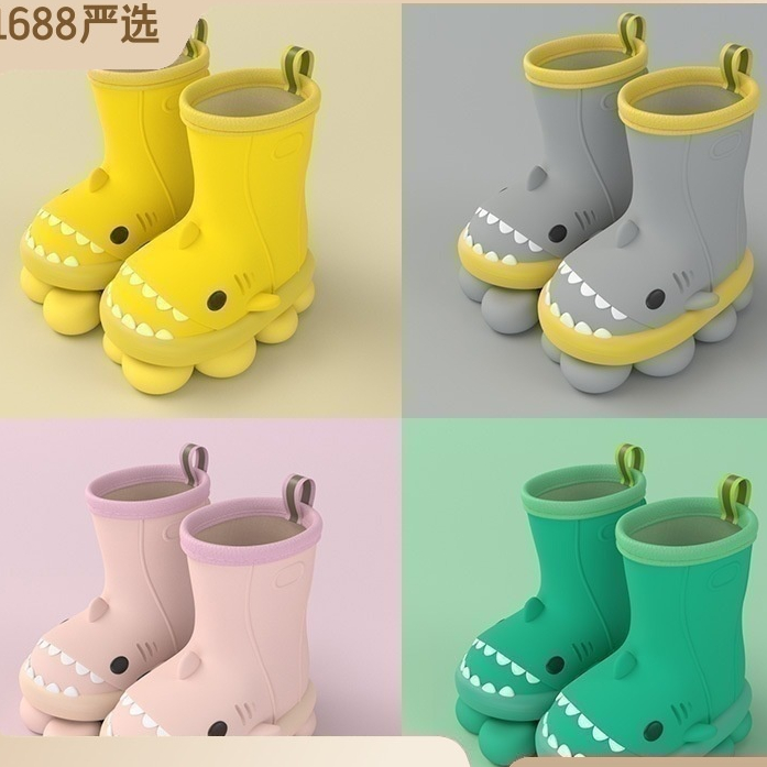 Hoạt Hình Giày Cao Su Đi Mưa Chống Trượt Chống Thấm Nước Hình Cá Mập Dễ Thương Cho Bé Gái