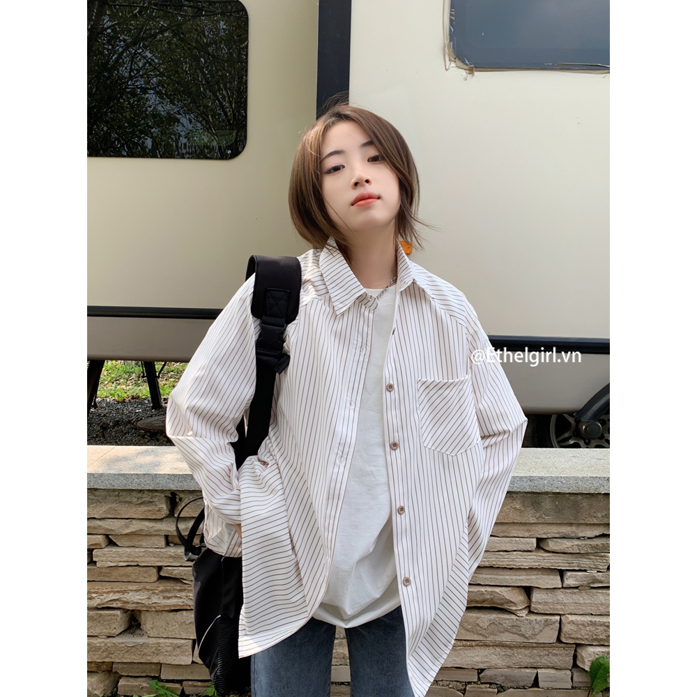 Ethelgirl Áo Sơ Mi Tay Dài Kẻ Sọc Thời Trang Dành Cho Nữ