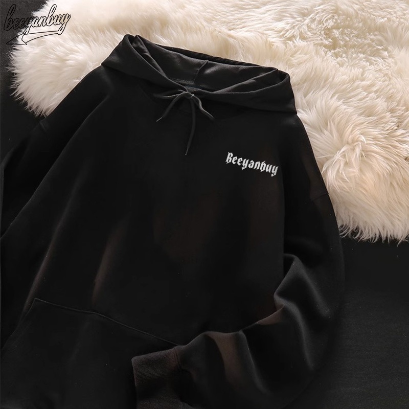 Áo Hoodie Cotton đen  BEEYANBUY áo nỉ tay dài thời trang đẹp in hình unisex 100% cotton-Y0497