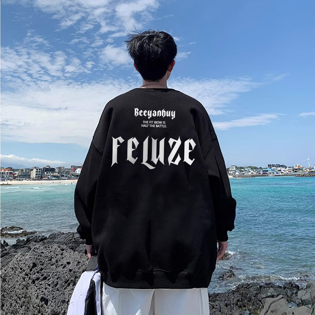 Áo sweater BEEYANBUY Y0497 100% cotton tay dài màu đen in hình thời trang thu đông unisex