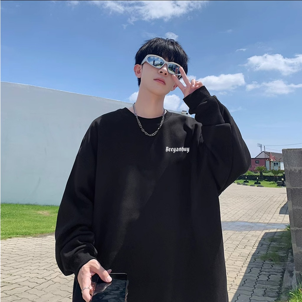 Áo sweater BEEYANBUY Y0497 100% cotton tay dài màu đen in hình thời trang thu đông unisex