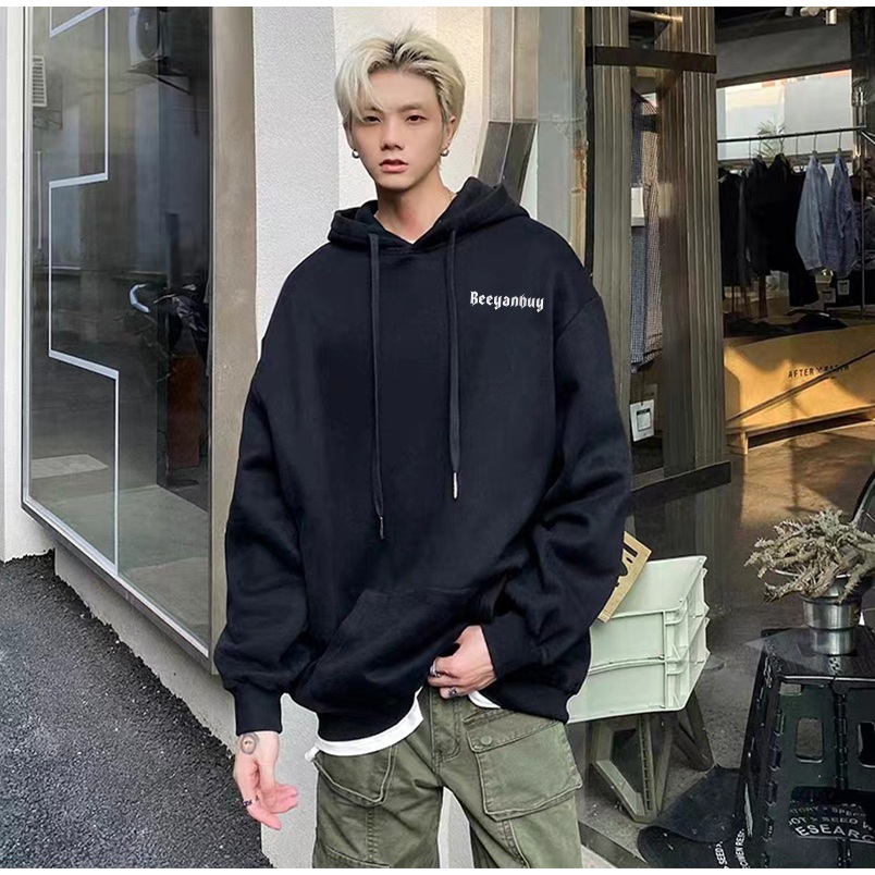 Áo Hoodie Cotton đen  BEEYANBUY áo nỉ tay dài thời trang đẹp in hình unisex 100% cotton-Y0497