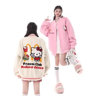  Áo Khoác Bóng Chày Thêu Họa Tiết Hello kitty 2023 y2k Kiểu Nhật Bản Thời Trang Thu Đông Cho Nữ 