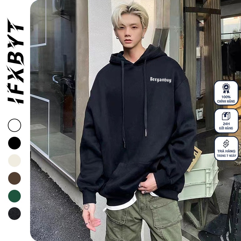 Áo Hoodie Cotton đen mùa thu và mùa đông IFXBYT áo nỉ tay dài thời trang in hình vintage  unisex 100% cotton-Y0497