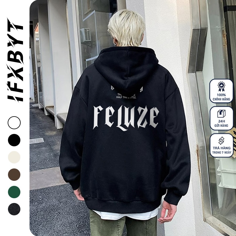 Áo Hoodie Cotton đen mùa thu và mùa đông IFXBYT áo nỉ tay dài thời trang in hình vintage  unisex 100% cotton-Y0497