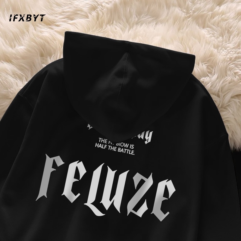 Áo Hoodie Cotton đen mùa thu và mùa đông IFXBYT áo nỉ tay dài thời trang in hình vintage  unisex 100% cotton-Y0497