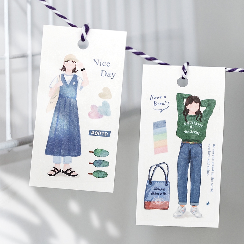 Mr. Paper 300cm/cuộn Washi băng Ins art Cô gái nhân vật Băng keo Tài liệu ghép tài liệu tay golem DIY cup Tấm thiệp điện tử Nhật ký Trang trí băng Niêm phong dán