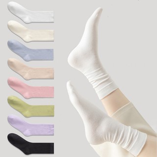 FHYL Vớ cotton Trắng Cổ Cao Mềm Mại Màu Trơn Thời Trang Phong Cách Hàn Quốc Cho Nữ