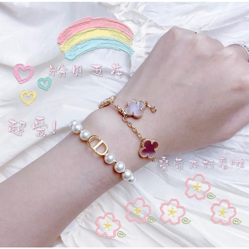 Van Vòng Tay Bạc Hình Cỏ Ba Lá Màu Hồng gradient Cho Nữ