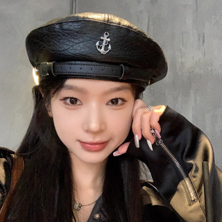 Mũ beret Da Phong Cách retro Thời Trang Cho Nữ Đen