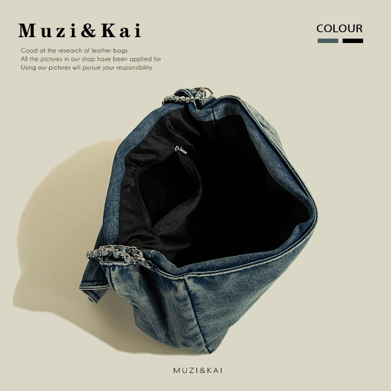 Túi Đeo Chéo Dây Xích Chất Liệu denim Mẫu Mới 2023 Phong Cách muzikai Thời Trang Cho Nữ