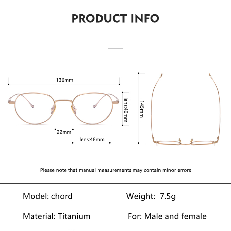 Mắt Kính Hình oval Nhỏ Cong Bằng Titan Nguyên Chất Siêu Nhẹ 7g Phong Cách Nhật Bản Cổ Điển Dành Cho Bạn Nữ