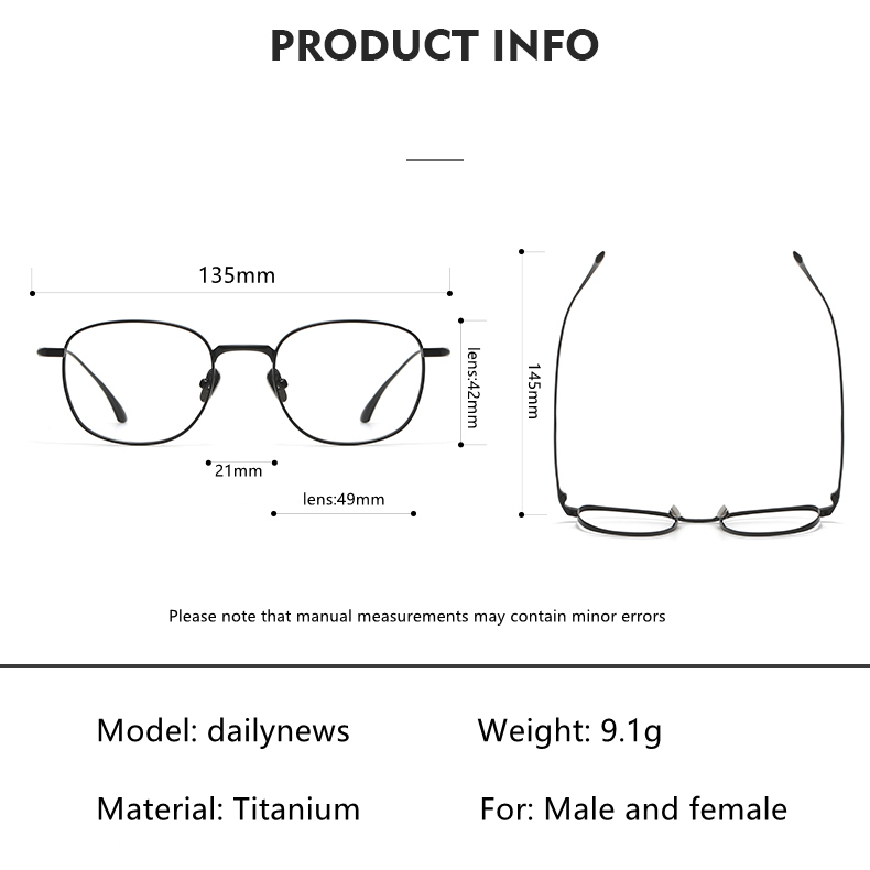 Mắt Kính Gọng Vuông Siêu Nhẹ Bằng Titan Phong Cách Nhật Bản Đơn Giản